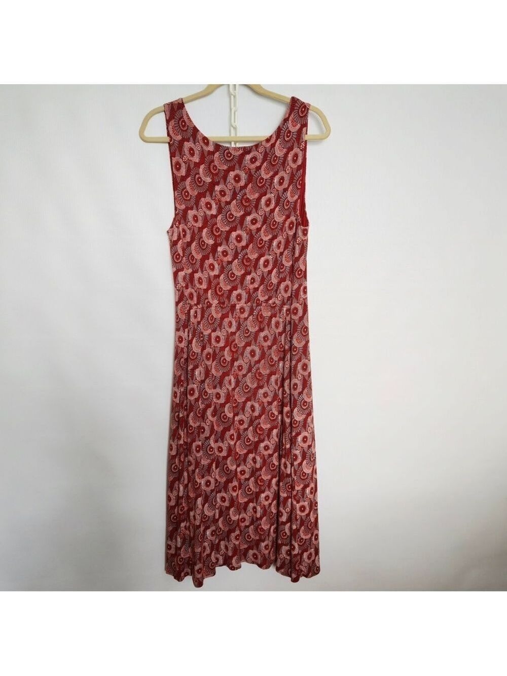 MAEVE (Anthropologie) Yvette Ruched Dress Women Geometric Design Rust Sz Large - Picture 2 of 13